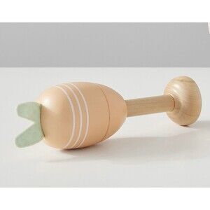 Pottery Barn Kids Bunny Maraca Wooden Baby Rattle Infant Toy Natural Wood Fabric